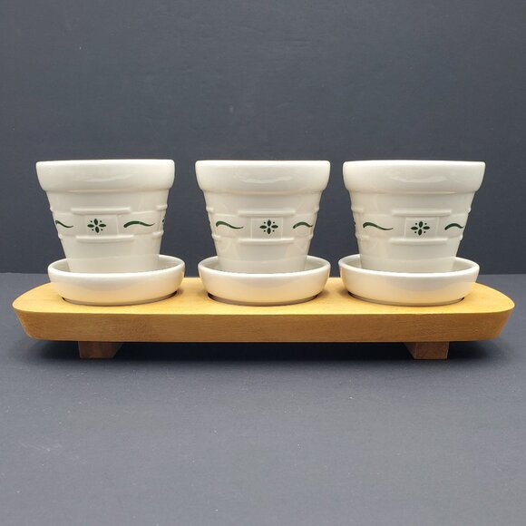 Longaberger Woven Traditions Heritage Green Flower Pots Saucers Woodcrafts Riser - Picture 1 of 10